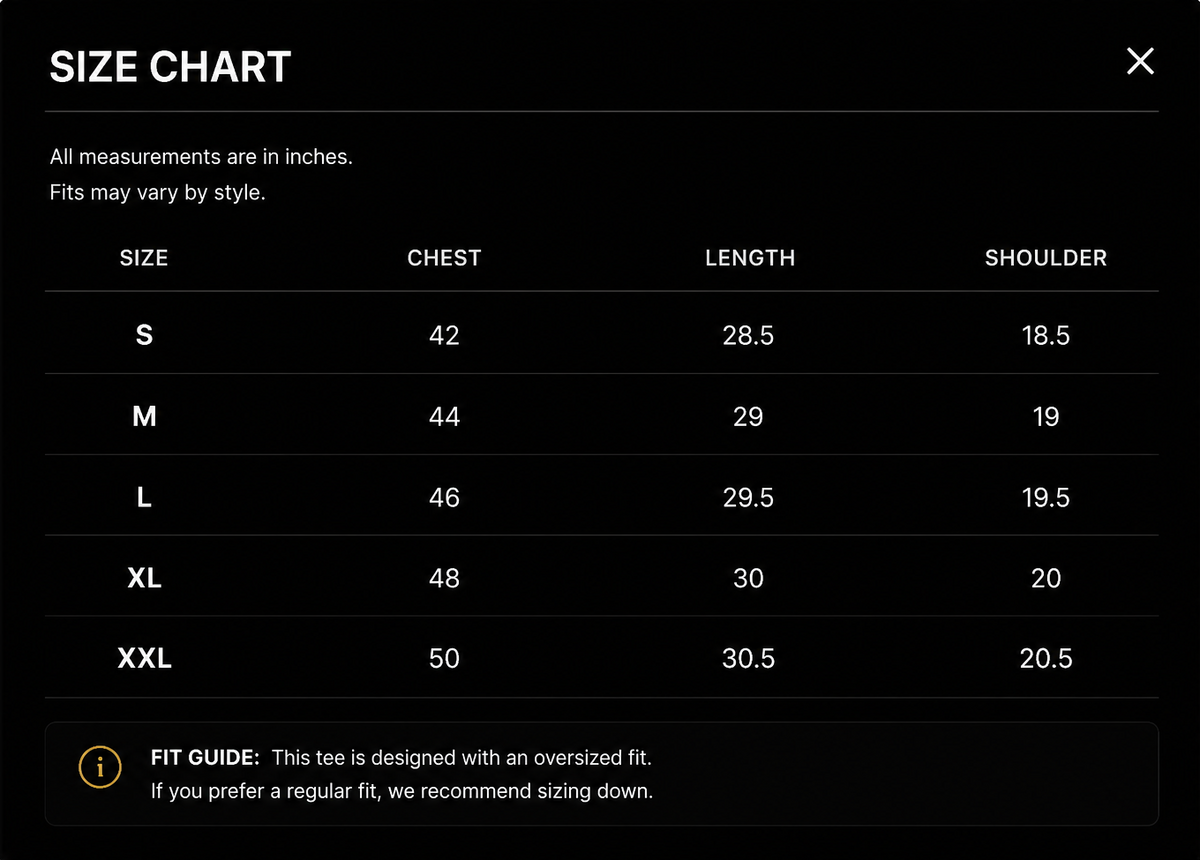 Size chart